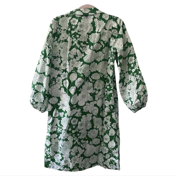 J. Crew V-neck tunic dress in Kelly GREEN White floral cotton poplin Size Medium - Picture 7 of 11